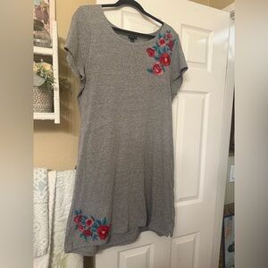 torrid Gray Tee Dress with Pink & Teal Floral Embroidery